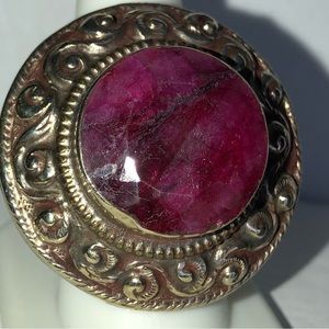 Tibetan Ruby Gemstone (17.12 cts) in Sterling & Other Silver Metals Ring